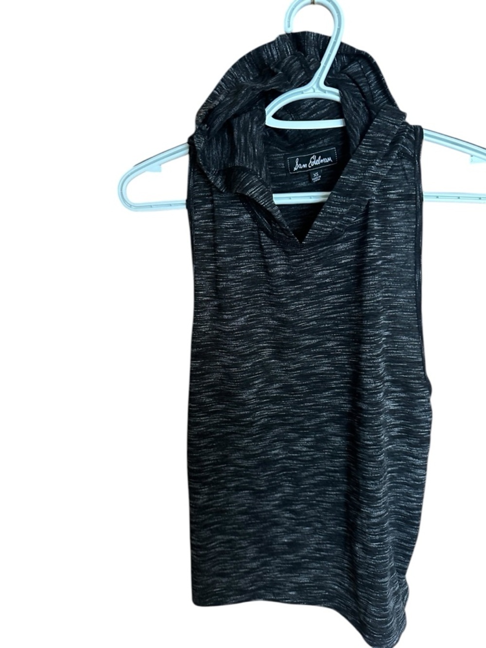 Sam Edelman Sleeveless Hooded Top Black Space Dye Lightweight Hoodie Tank XS
